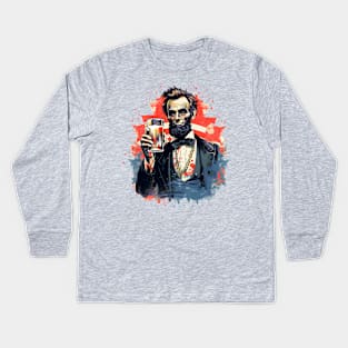 Abe Drinkin 4th Of July Shirt Independence Day Kids Long Sleeve T-Shirt